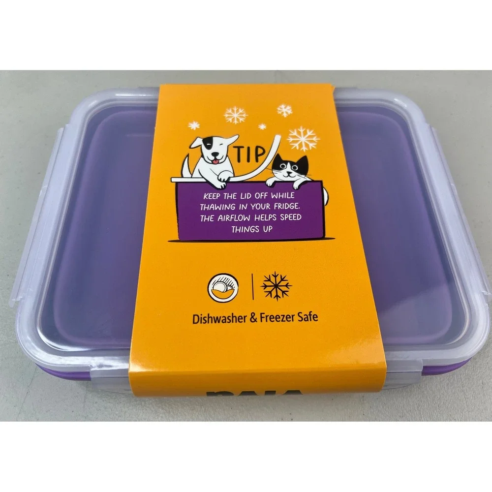 VIVA Raw Dog Cat Food Thawing Container Purple Silicone Collapsible Pet Feeder